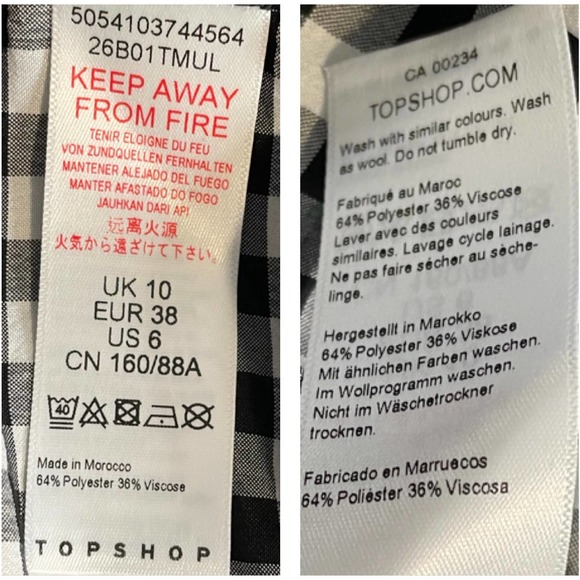 TOPSHOP Black White Gingham Plaid Puff Sleeve Crop Top NEW 6P Petite - Picture 5 of 6